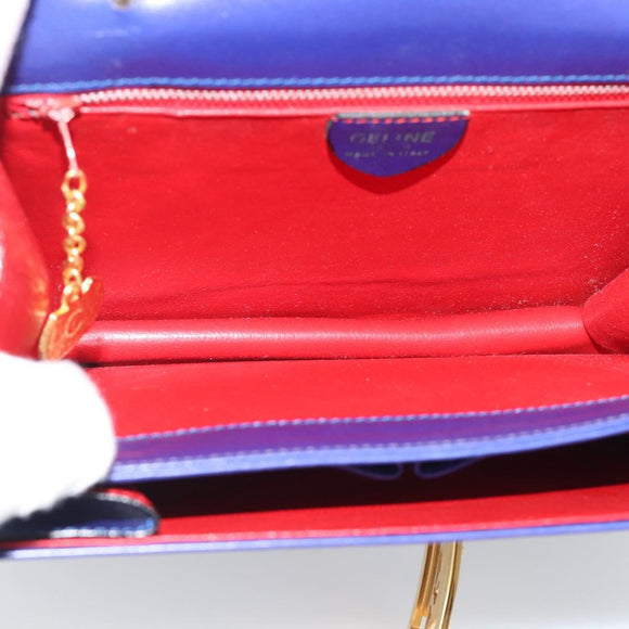 CELINE Horse Carriage Hand Bag Leather Blue Gold Auth 194737