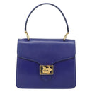 CELINE Horse Carriage Hand Bag Leather Blue Gold Auth 194737-2