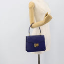 CELINE Horse Carriage Hand Bag Leather Blue Gold Auth 194737-22