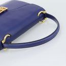 CELINE Horse Carriage Hand Bag Leather Blue Gold Auth 194737-7