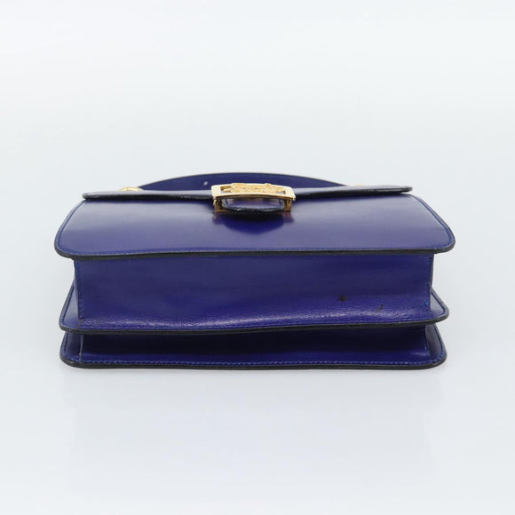 CELINE Horse Carriage Hand Bag Leather Blue Gold Auth 194737