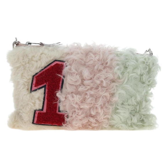 Miu Miu Chain Shoulder Bag fur Pink Silver Auth 194738V