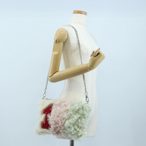Miu Miu Chain Shoulder Bag fur Pink Silver Auth 194738V