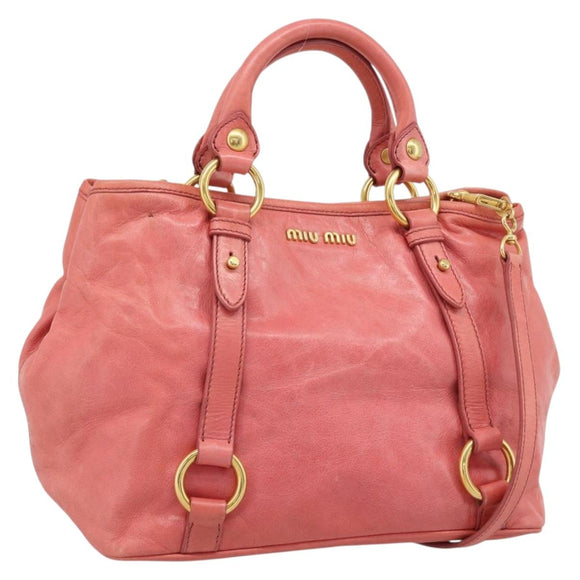 Miu Miu Hand Bag Leather 2way Pink Gold Auth 194741V