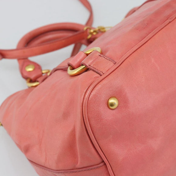 Miu Miu Hand Bag Leather 2way Pink Gold Auth 194741V