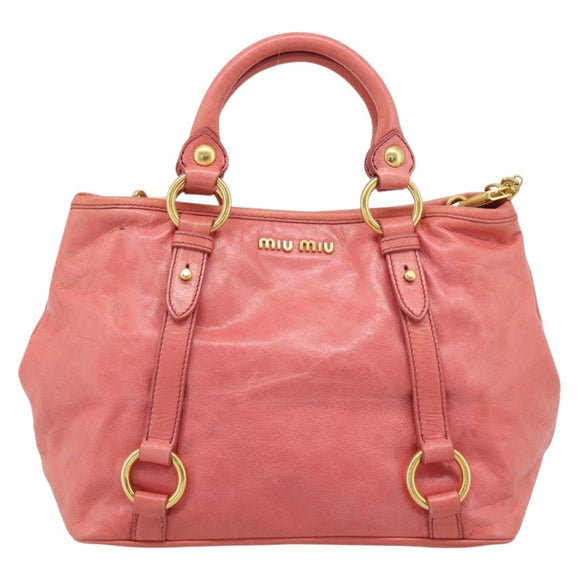 Miu Miu Hand Bag Leather 2way Pink Gold Auth 194741V