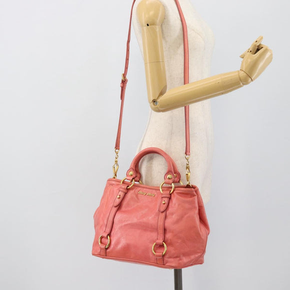 Miu Miu Hand Bag Leather 2way Pink Gold Auth 194741V