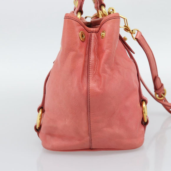 Miu Miu Hand Bag Leather 2way Pink Gold Auth 194741V
