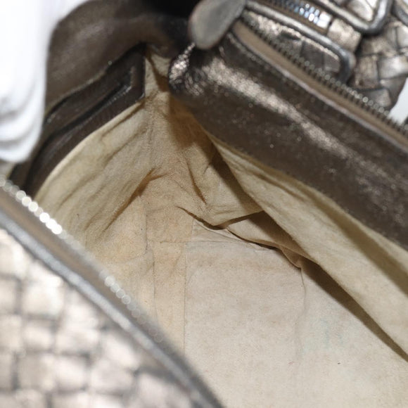 BOTTEGA VENETA INTRECCIATO Shoulder Bag Leather Silver Auth 194742V