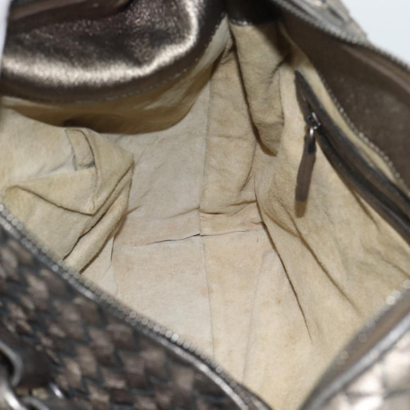 BOTTEGA VENETA INTRECCIATO Shoulder Bag Leather Silver Auth 194742V