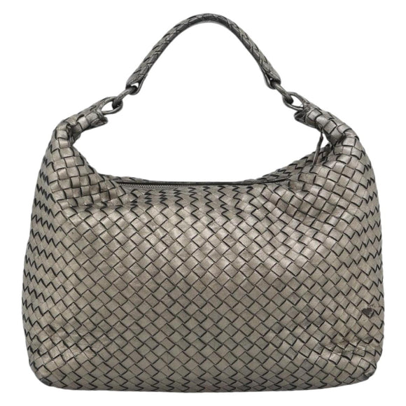BOTTEGA VENETA INTRECCIATO Shoulder Bag Leather Silver Auth 194742V