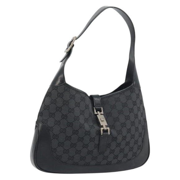 GUCCI GG Canvas Jackie Hand Bag Black Silver 001 3306 Auth 194743V