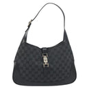 GUCCI GG Canvas Jackie Hand Bag Black Silver 001 3306 Auth 194743V-2