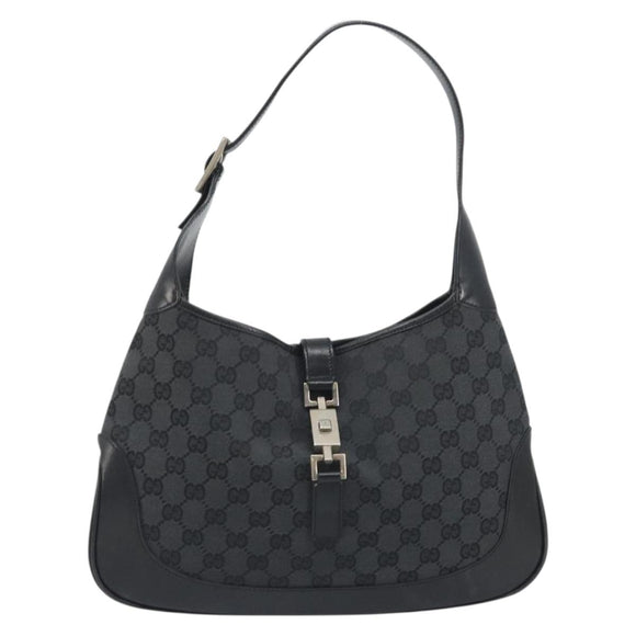 GUCCI GG Canvas Jackie Hand Bag Black Silver 001 3306 Auth 194743V