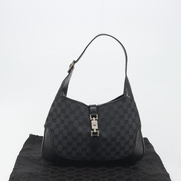 GUCCI GG Canvas Jackie Hand Bag Black Silver 001 3306 Auth 194743V