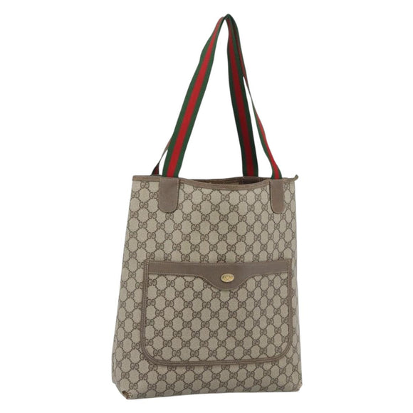 GUCCI GG Supreme Web Sherry Line Tote Bag PVC Beige Gold 40 02 003 Auth 194744
