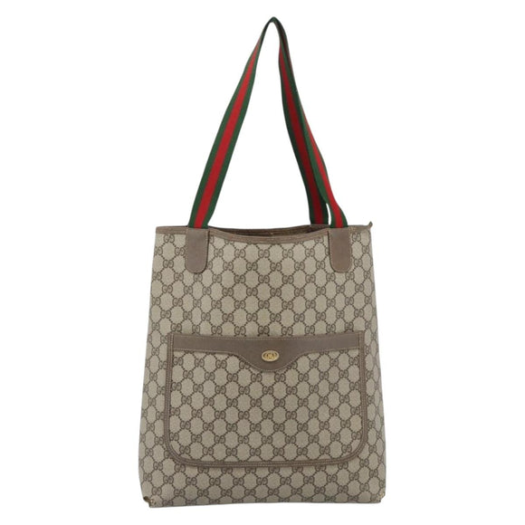 GUCCI GG Supreme Web Sherry Line Tote Bag PVC Beige Gold 40 02 003 Auth 194744