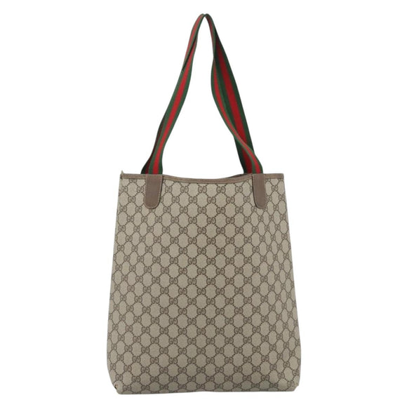 GUCCI GG Supreme Web Sherry Line Tote Bag PVC Beige Gold 40 02 003 Auth 194744