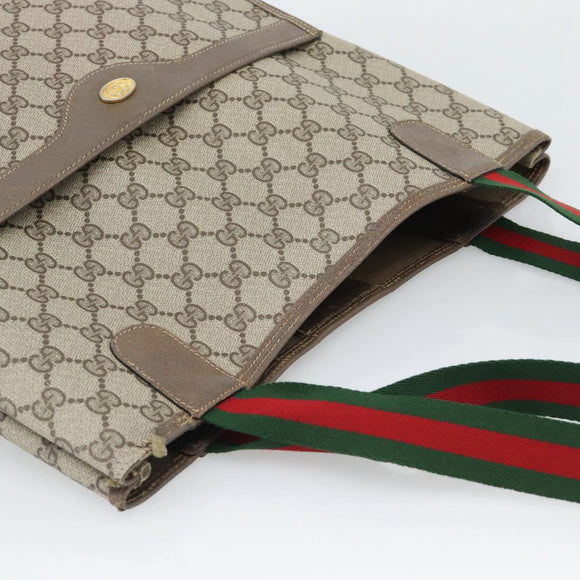 GUCCI GG Supreme Web Sherry Line Tote Bag PVC Beige Gold 40 02 003 Auth 194744