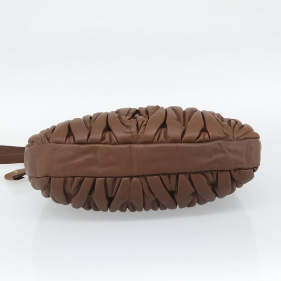 Miu Miu Matelasse Chain Shoulder Bag Leather 2way Brown Gold Auth 194745V