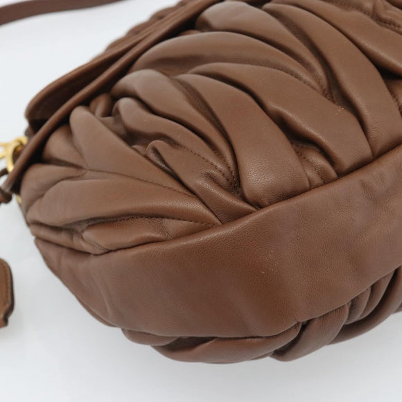 Miu Miu Matelasse Chain Shoulder Bag Leather 2way Brown Gold Auth 194745V