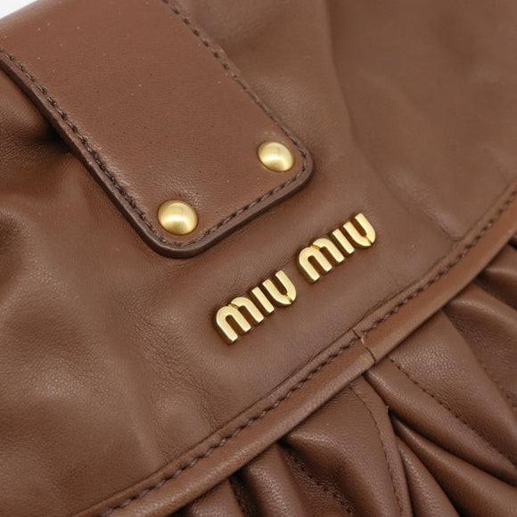 Miu Miu Matelasse Chain Shoulder Bag Leather 2way Brown Gold Auth 194745V