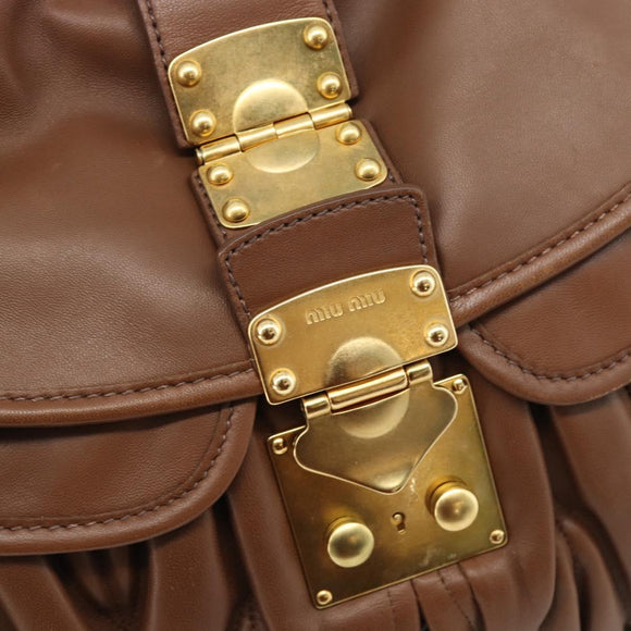 Miu Miu Matelasse Chain Shoulder Bag Leather 2way Brown Gold Auth 194745V
