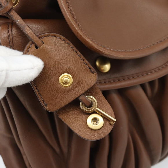 Miu Miu Matelasse Chain Shoulder Bag Leather 2way Brown Gold Auth 194745V
