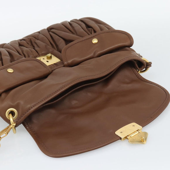 Miu Miu Matelasse Chain Shoulder Bag Leather 2way Brown Gold Auth 194745V