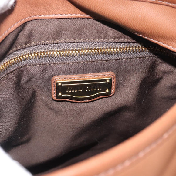 Miu Miu Matelasse Chain Shoulder Bag Leather 2way Brown Gold Auth 194745V