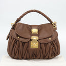 Miu Miu Matelasse Chain Shoulder Bag Leather 2way Brown Gold Auth 194745V-12