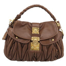 Miu Miu Matelasse Chain Shoulder Bag Leather 2way Brown Gold Auth 194745V-13