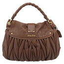 Miu Miu Matelasse Chain Shoulder Bag Leather 2way Brown Gold Auth 194745V-2