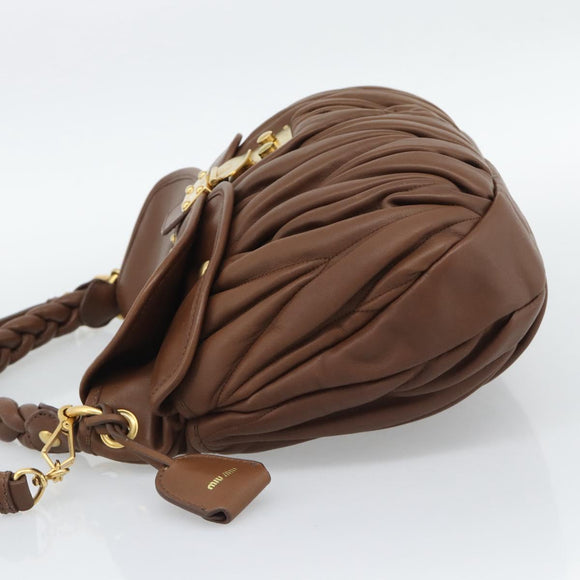 Miu Miu Matelasse Chain Shoulder Bag Leather 2way Brown Gold Auth 194745V