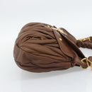 Miu Miu Matelasse Chain Shoulder Bag Leather 2way Brown Gold Auth 194745V-4