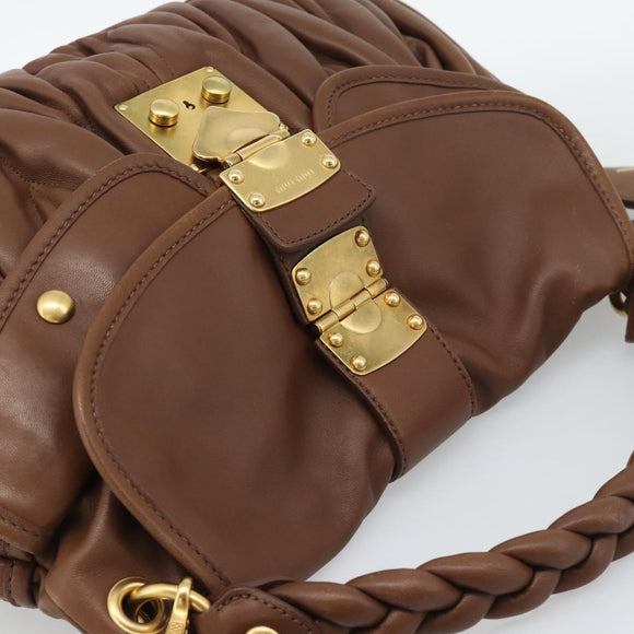 Miu Miu Matelasse Chain Shoulder Bag Leather 2way Brown Gold Auth 194745V