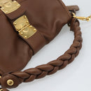 Miu Miu Matelasse Chain Shoulder Bag Leather 2way Brown Gold Auth 194745V-7