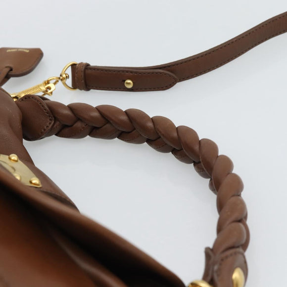 Miu Miu Matelasse Chain Shoulder Bag Leather 2way Brown Gold Auth 194745V