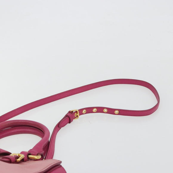 Miu Miu Madras Hand Bag Leather 2way Pink Gold Auth 194746A