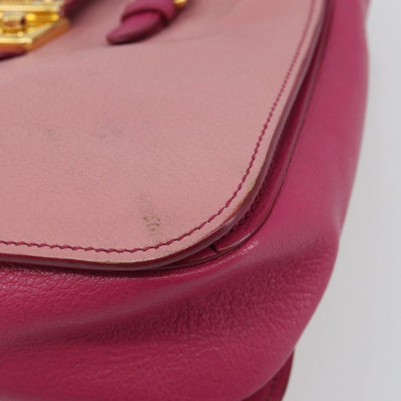 Miu Miu Madras Hand Bag Leather 2way Pink Gold Auth 194746A
