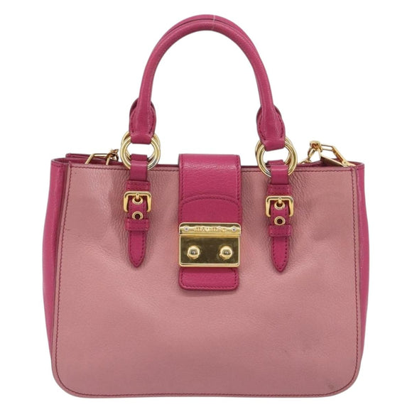 Miu Miu Madras Hand Bag Leather 2way Pink Gold Auth 194746A