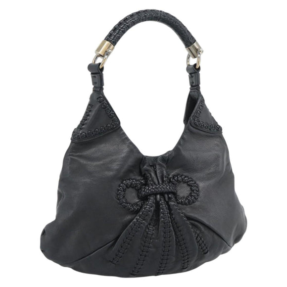 Salvatore Ferragamo Gancini Shoulder Bag Leather Black Silver Auth 194747A