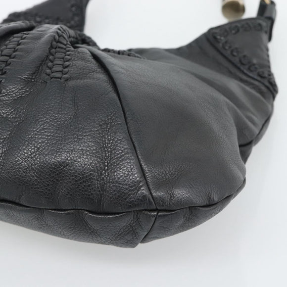 Salvatore Ferragamo Gancini Shoulder Bag Leather Black Silver Auth 194747A
