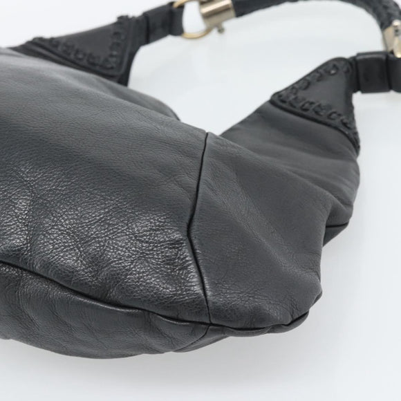 Salvatore Ferragamo Gancini Shoulder Bag Leather Black Silver Auth 194747A