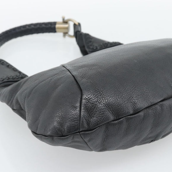 Salvatore Ferragamo Gancini Shoulder Bag Leather Black Silver Auth 194747A