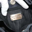 Salvatore Ferragamo Gancini Shoulder Bag Leather Black Silver Auth 194747A-17