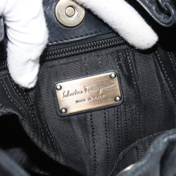 Salvatore Ferragamo Gancini Shoulder Bag Leather Black Silver Auth 194747A