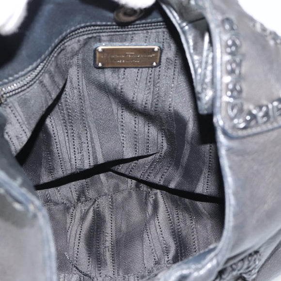 Salvatore Ferragamo Gancini Shoulder Bag Leather Black Silver Auth 194747A