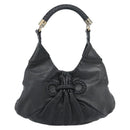 Salvatore Ferragamo Gancini Shoulder Bag Leather Black Silver Auth 194747A-13
