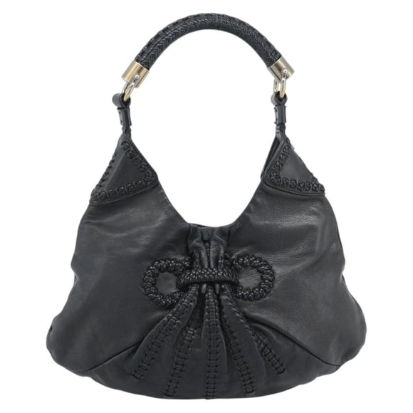 Salvatore Ferragamo Gancini Shoulder Bag Leather Black Silver Auth 194747A